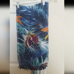 Beach Scarf Wrap 66X40" Fringe Border  Tropical Print NEW
